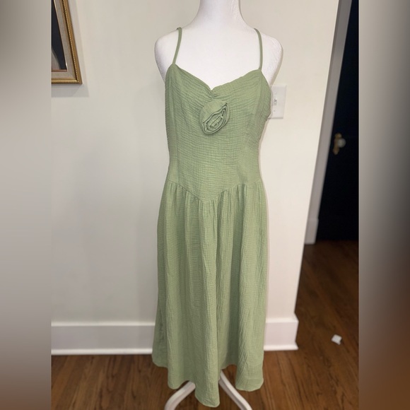green cotton drop waist dress - Picture 1 of 6